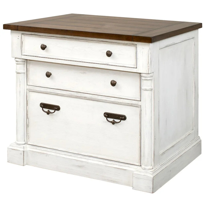 Archivador lateral de madera rústica con cajón archivador legal/carta con cerradura, armario de almacenamiento, blanco