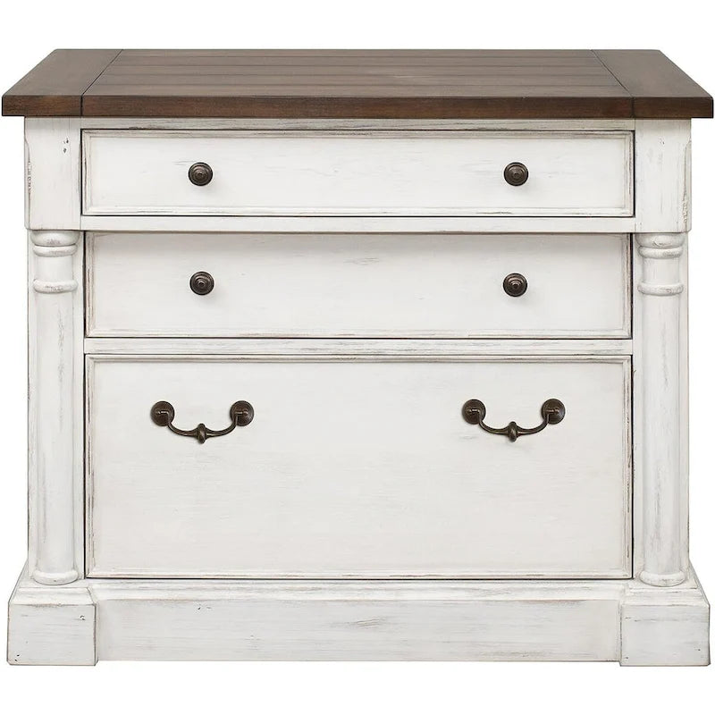 Archivador lateral de madera rústica con cajón archivador legal/carta con cerradura, armario de almacenamiento, blanco