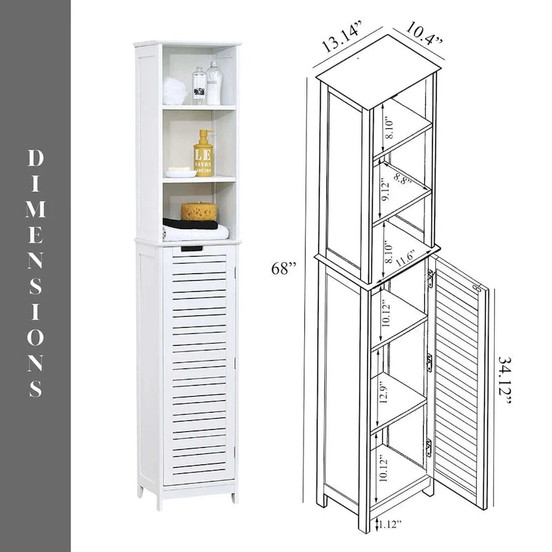 Miami Armario Alto de Almacenamiento para Baño Blanco Delgado - 13 7/8L x 10.4W x 68H