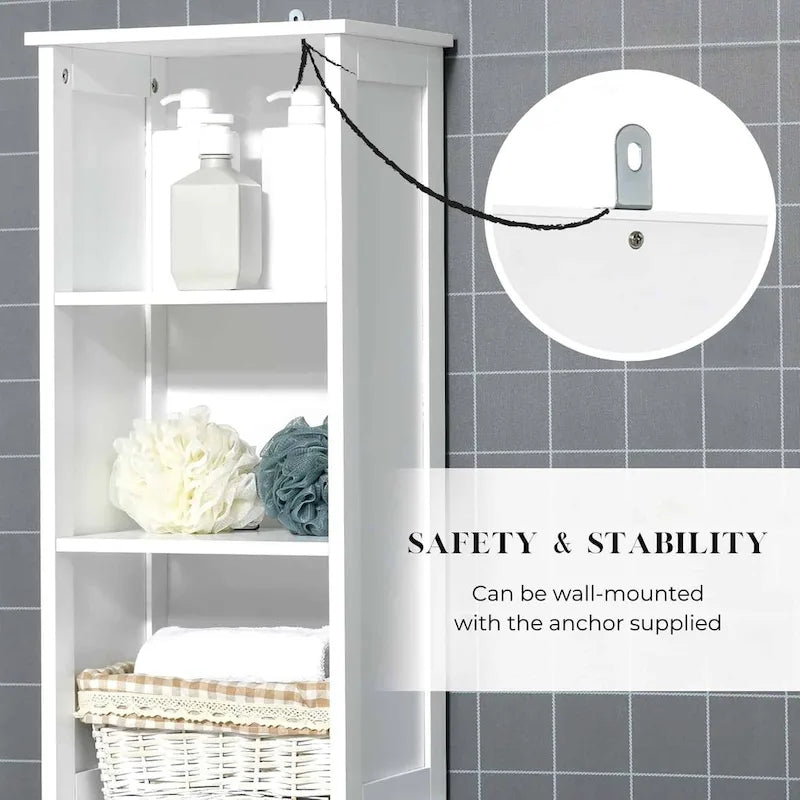 Miami Armario Alto de Almacenamiento para Baño Blanco Delgado - 13 7/8L x 10.4W x 68H