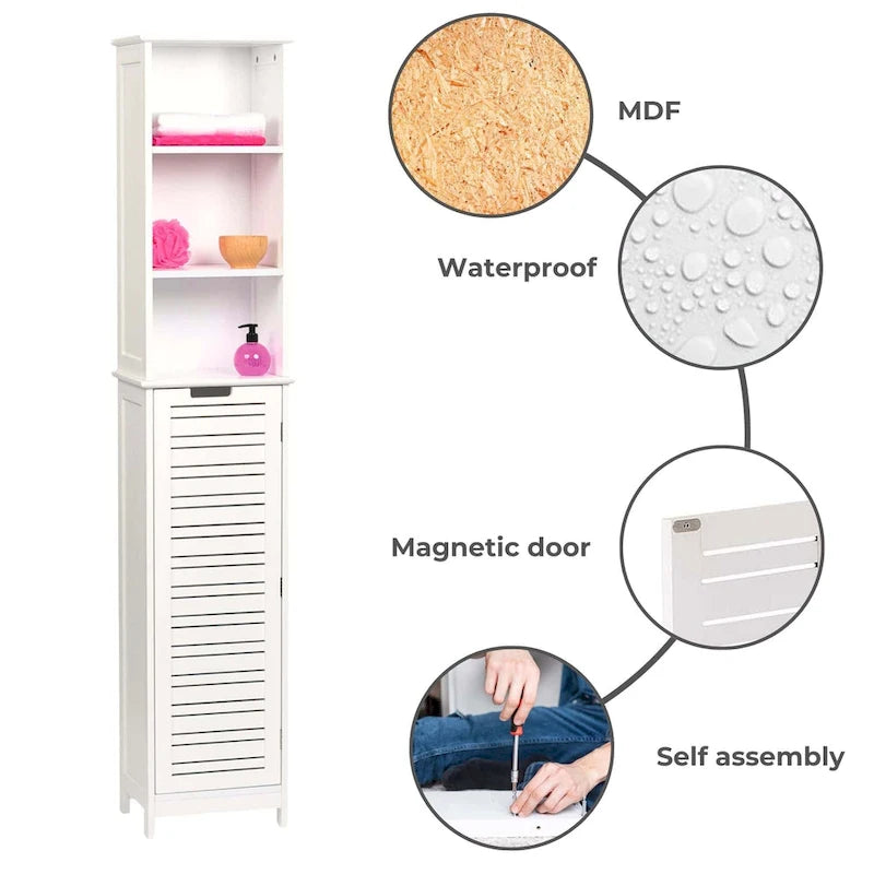 Miami Armario Alto de Almacenamiento para Baño Blanco Delgado - 13 7/8L x 10.4W x 68H