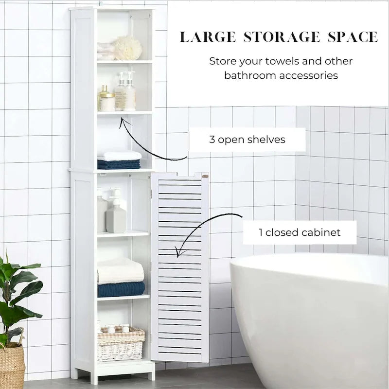 Miami Armario Alto de Almacenamiento para Baño Blanco Delgado - 13 7/8L x 10.4W x 68H