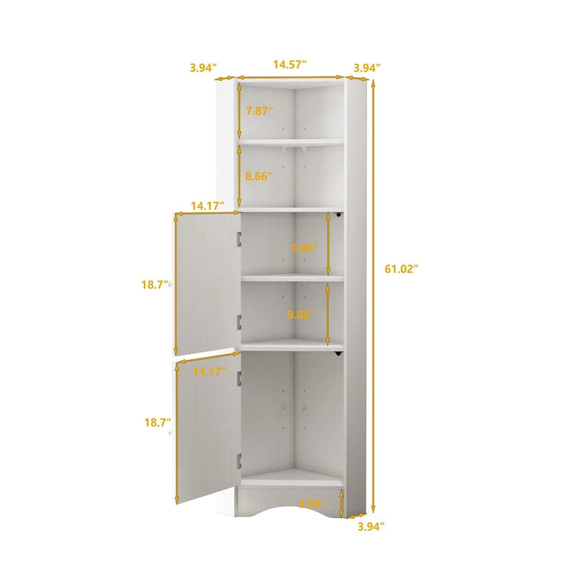 Mueble esquinero de baño con puertas y estantes ajustables