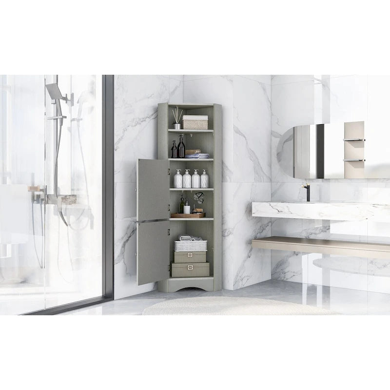 Mueble esquinero de baño con puertas y estantes ajustables