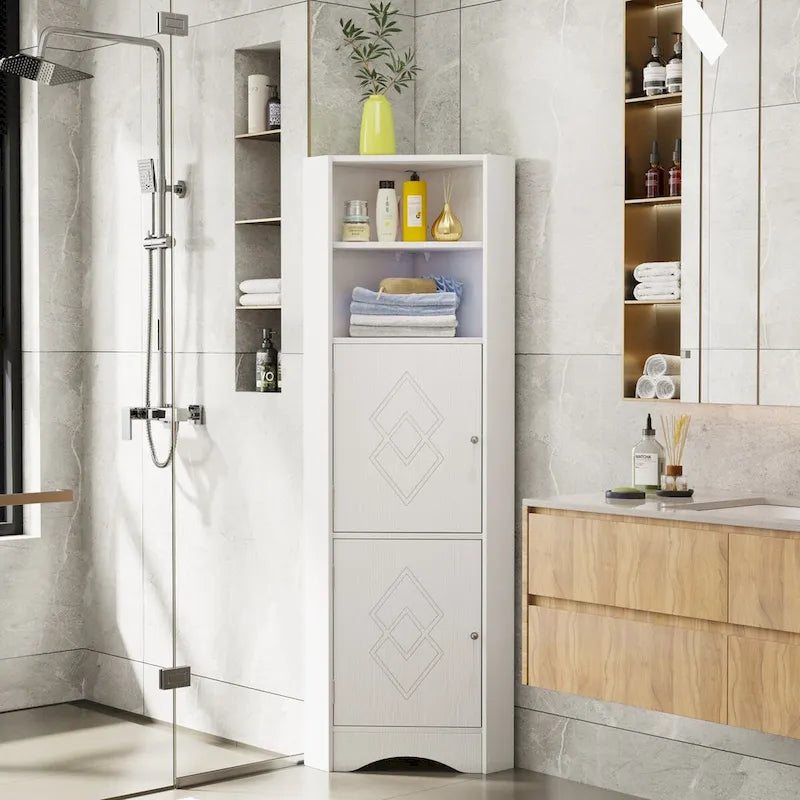 Mueble esquinero de baño con puertas y estantes ajustables
