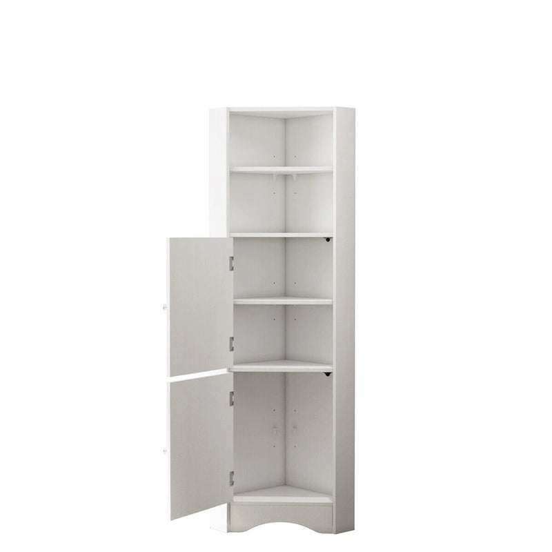 Mueble esquinero de baño con puertas y estantes ajustables