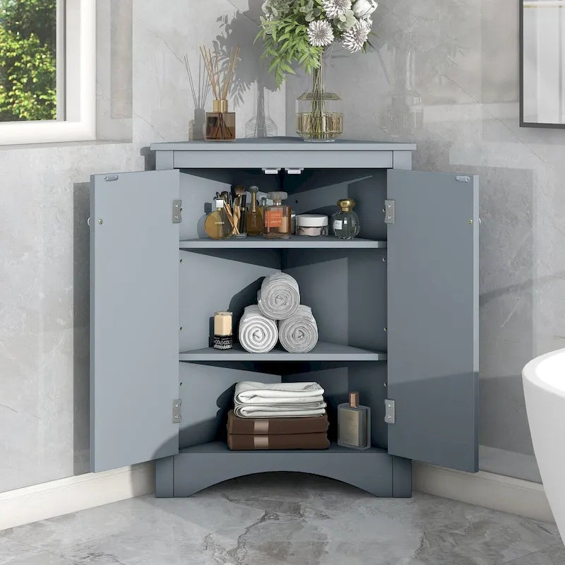 Mueble de almacenamiento esquinero para baño con estantes ajustables, mueble de suelo independiente