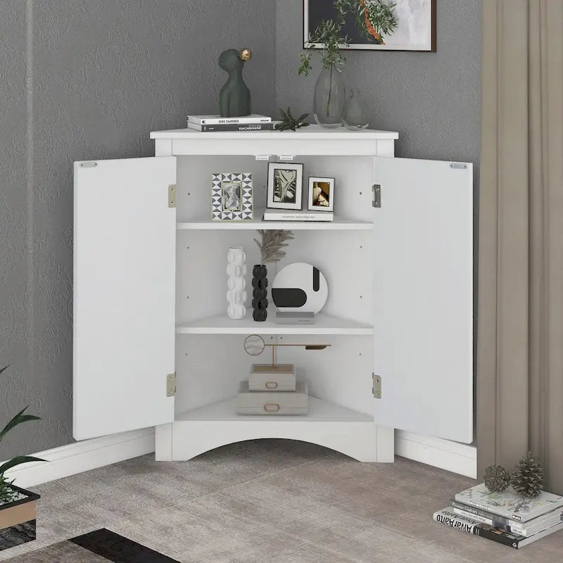 Mueble de almacenamiento esquinero para baño con estantes ajustables, mueble de suelo independiente