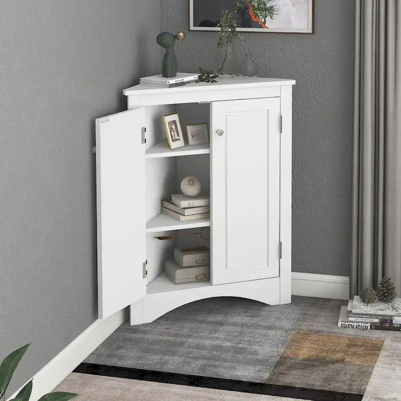 Mueble de almacenamiento esquinero para baño con estantes ajustables, mueble de suelo independiente
