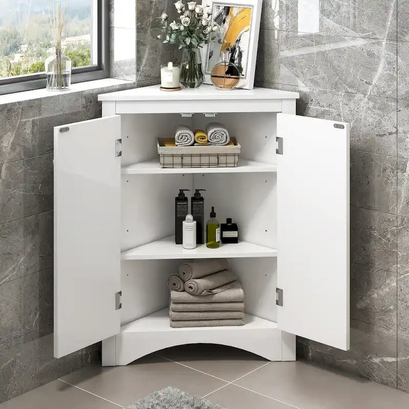 Mueble de almacenamiento esquinero para baño con estantes ajustables, mueble de suelo independiente