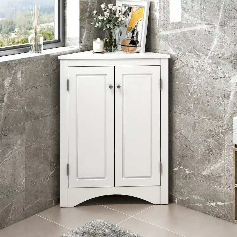 Mueble de almacenamiento esquinero para baño con estantes ajustables, mueble de suelo independiente