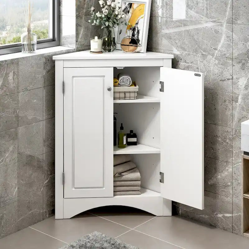 Mueble de almacenamiento esquinero para baño con estantes ajustables, mueble de suelo independiente