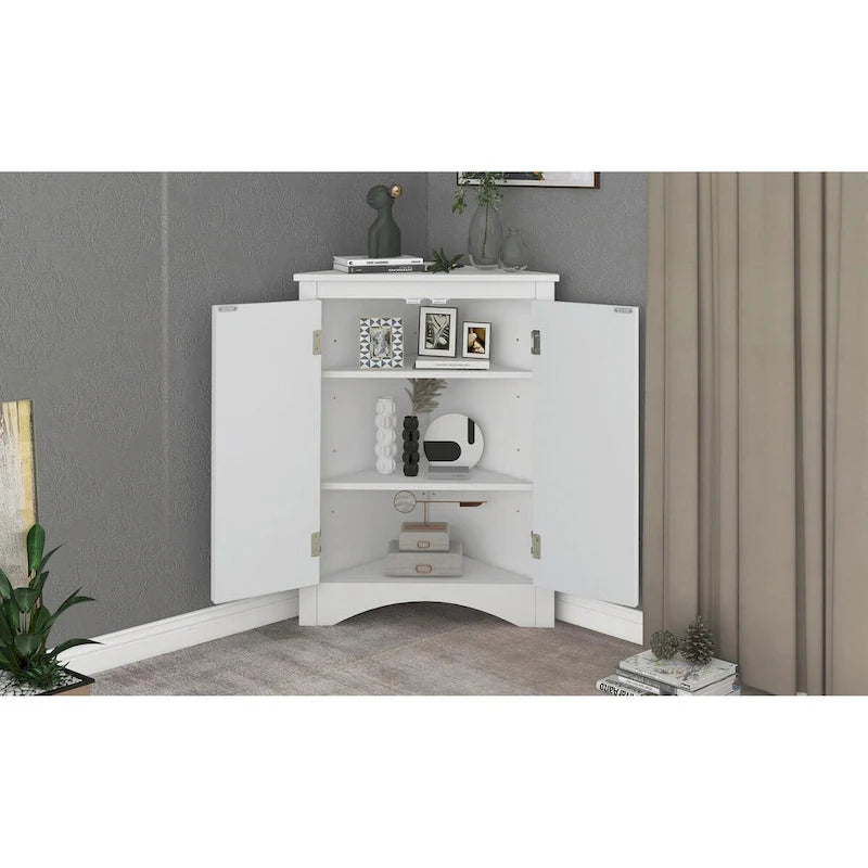 Mueble de almacenamiento esquinero para baño con estantes ajustables, mueble de suelo independiente