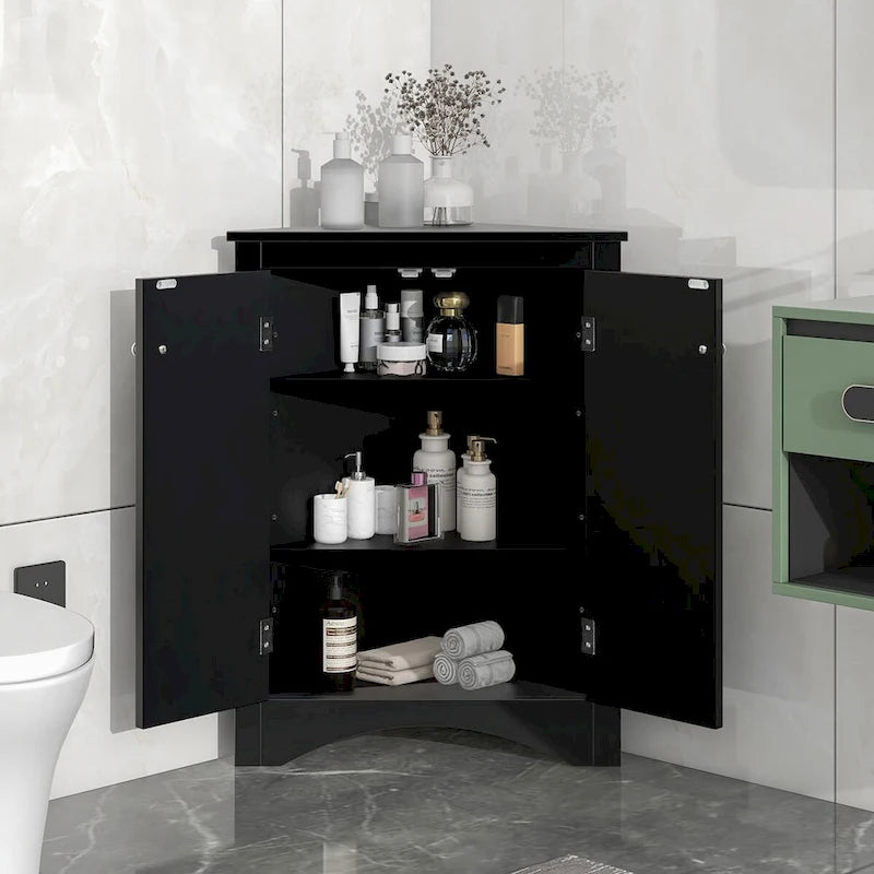Mueble de almacenamiento esquinero para baño con estantes ajustables, mueble de suelo independiente