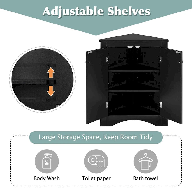 Mueble de almacenamiento esquinero para baño con estantes ajustables, mueble de suelo independiente