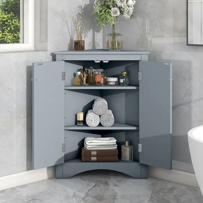Mueble de almacenamiento esquinero para baño con estantes ajustables, mueble de suelo independiente