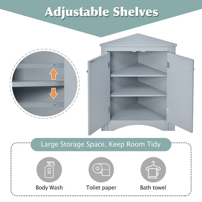 Mueble de almacenamiento esquinero para baño con estantes ajustables, mueble de suelo independiente