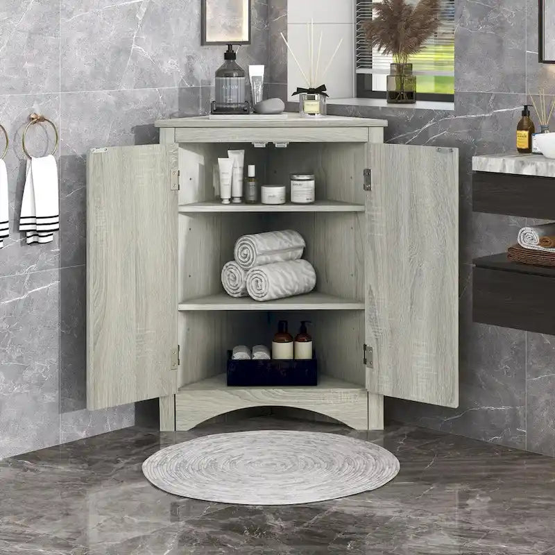 Mueble de almacenamiento esquinero para baño con estantes ajustables, mueble de suelo independiente