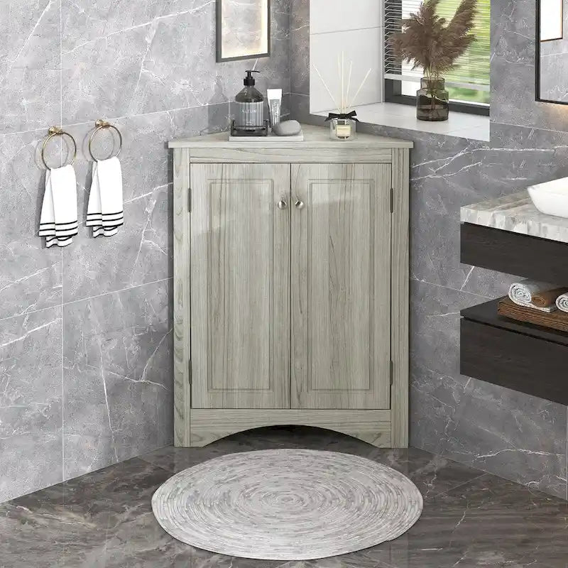 Mueble de almacenamiento esquinero para baño con estantes ajustables, mueble de suelo independiente