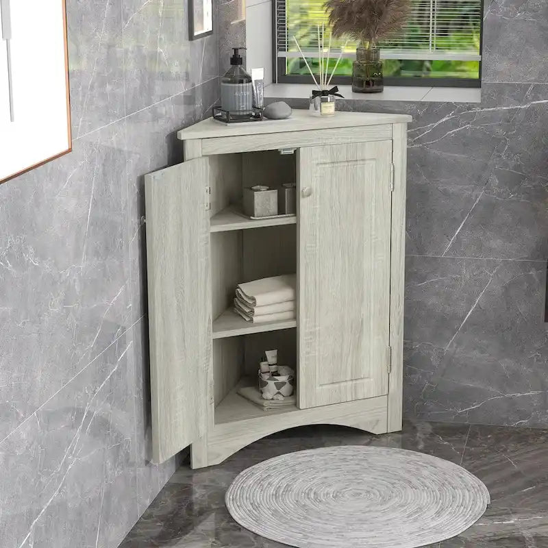Mueble de almacenamiento esquinero para baño con estantes ajustables, mueble de suelo independiente