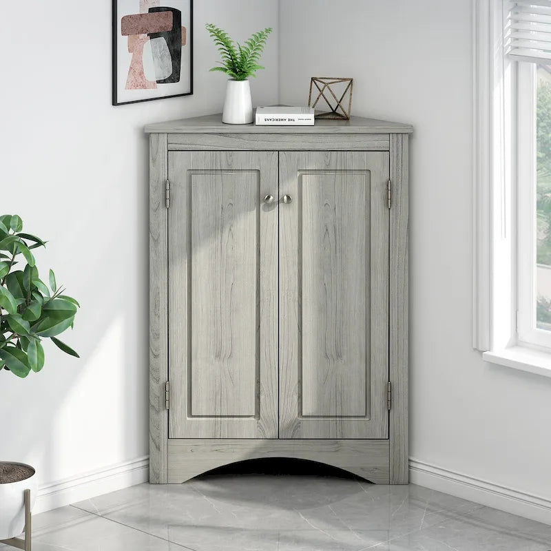 Mueble de almacenamiento esquinero para baño con estantes ajustables, mueble de suelo independiente
