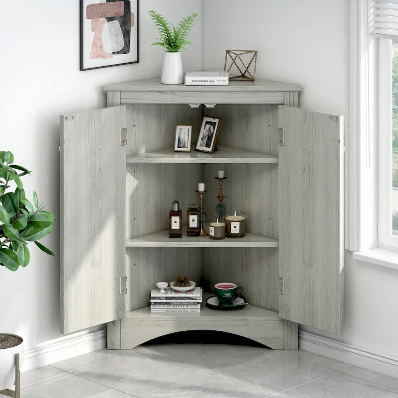 Mueble de almacenamiento esquinero para baño con estantes ajustables, mueble de suelo independiente