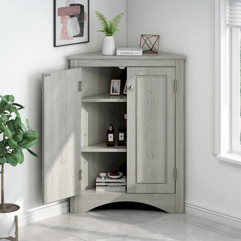 Mueble de almacenamiento esquinero para baño con estantes ajustables, mueble de suelo independiente