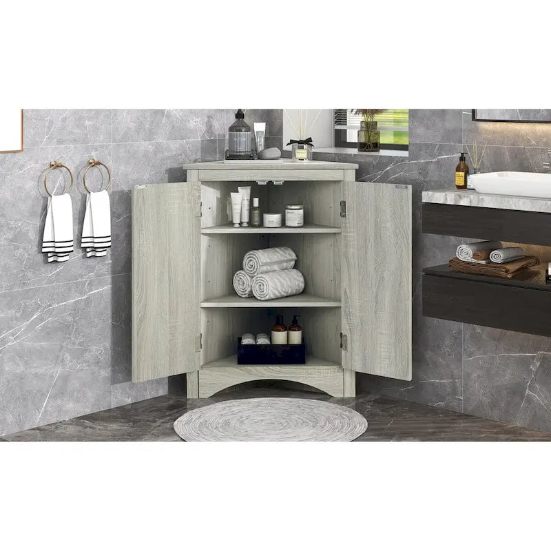 Mueble de almacenamiento esquinero para baño con estantes ajustables, mueble de suelo independiente