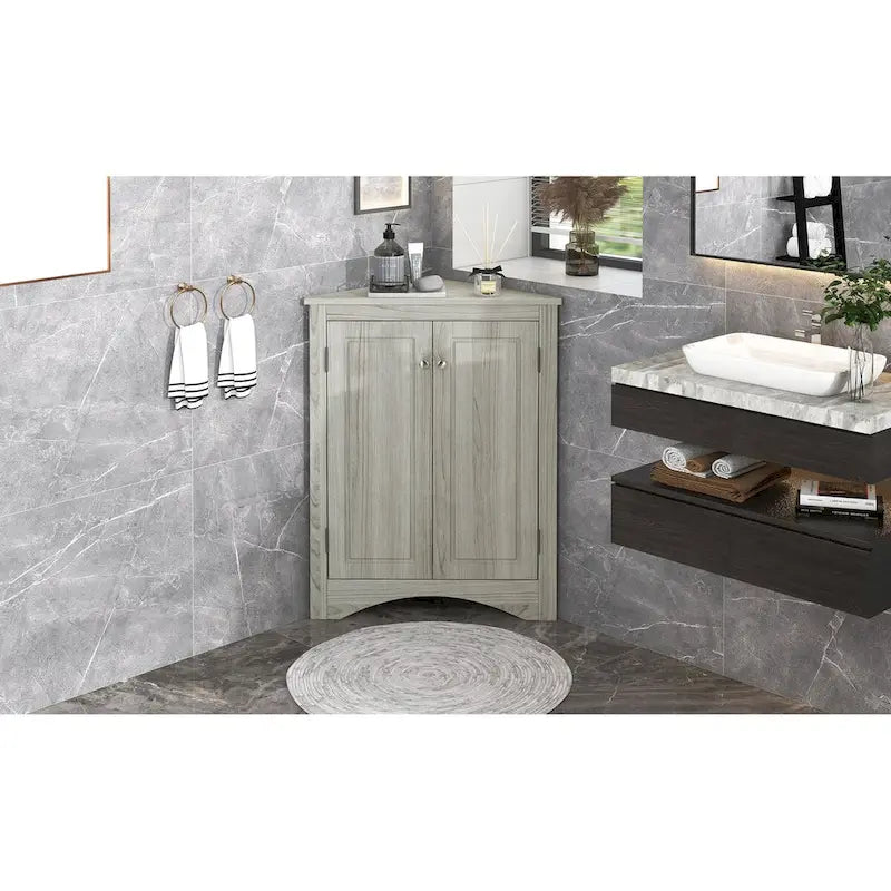 Mueble de almacenamiento esquinero para baño con estantes ajustables, mueble de suelo independiente