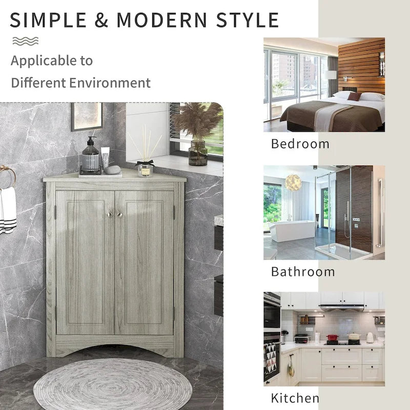 Mueble de almacenamiento esquinero para baño con estantes ajustables, mueble de suelo independiente