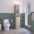 Mueble de baño moderno para ropa blanca, tres estantes, cuatro cajones - Pino claro/Blanco