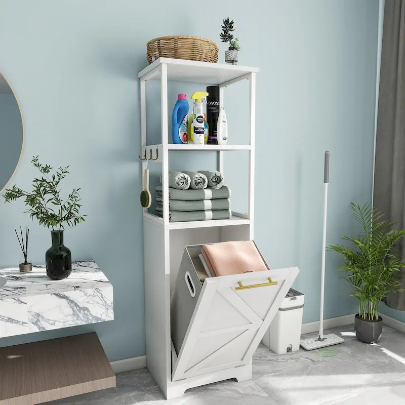 Cesto de ropa sucia inclinable de 3 niveles 53H, estante de almacenamiento para baño, gabinete