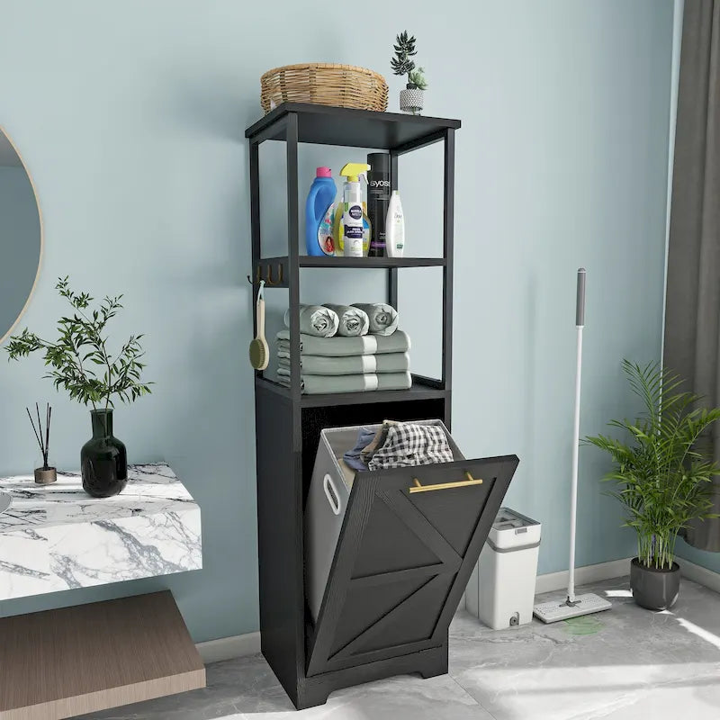 Cesto de ropa sucia inclinable de 3 niveles 53H, estante de almacenamiento para baño, gabinete