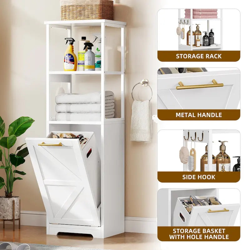 Cesto de ropa sucia inclinable de 3 niveles 53H, estante de almacenamiento para baño, gabinete