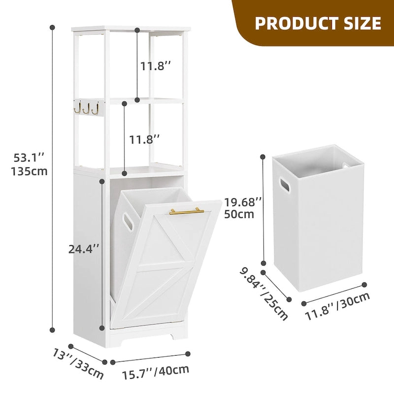 Cesto de ropa sucia inclinable de 3 niveles 53H, estante de almacenamiento para baño, gabinete