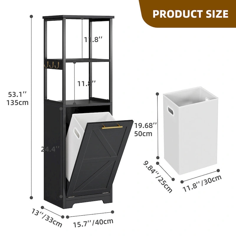 Cesto de ropa sucia inclinable de 3 niveles 53H, estante de almacenamiento para baño, gabinete