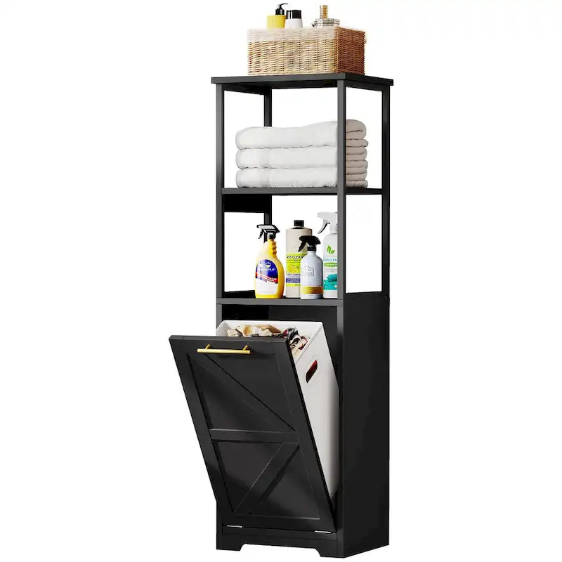 Cesto de ropa sucia inclinable de 3 niveles 53H, estante de almacenamiento para baño, gabinete