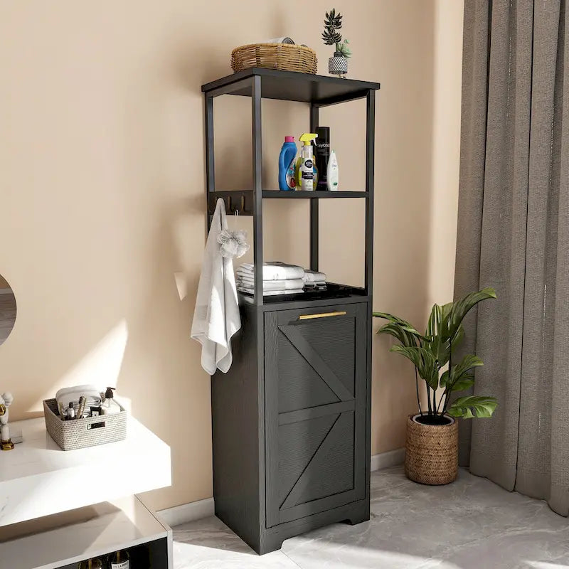 Cesto de ropa sucia inclinable de 3 niveles 53H, estante de almacenamiento para baño, gabinete