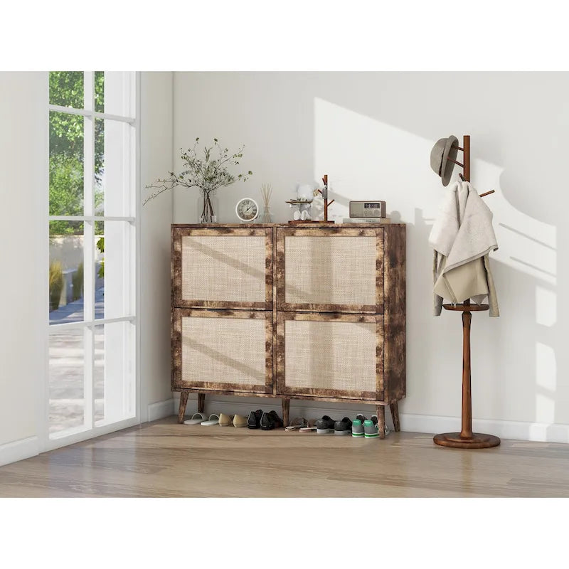 Zapatero de 4 puertas, gabinete de almacenamiento de zapatos moderno e independiente, para entrada
