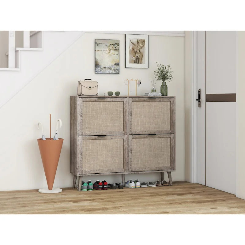 Zapatero de 4 puertas, gabinete de almacenamiento de zapatos moderno e independiente, para entrada