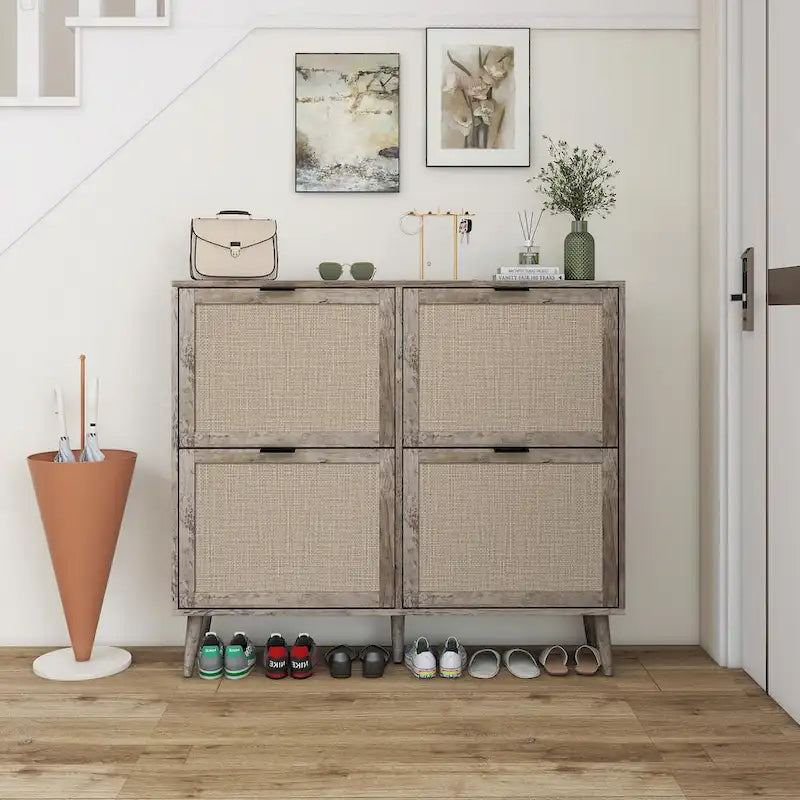 Zapatero de 4 puertas, gabinete de almacenamiento de zapatos moderno e independiente, para entrada