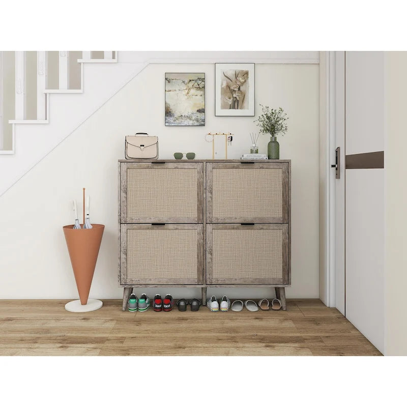 Zapatero de 4 puertas, gabinete de almacenamiento de zapatos moderno e independiente, para entrada